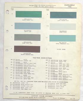 1952  oldsmobile ppg  color paint chip chart all models original 