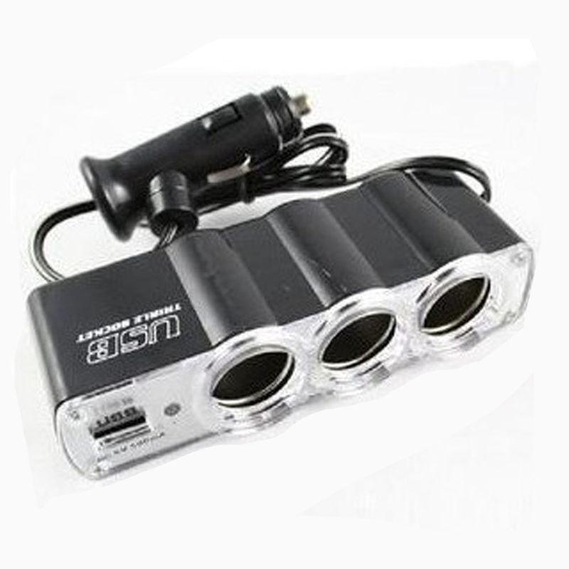 New 12v dc power extension adaptor 3 in 1 car cigarette lighter charger usb