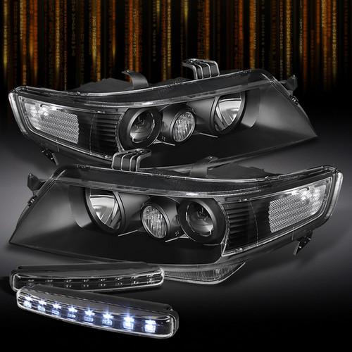 04-05 acura tsx sedan 4dr projector black headlights + drl led running lamps