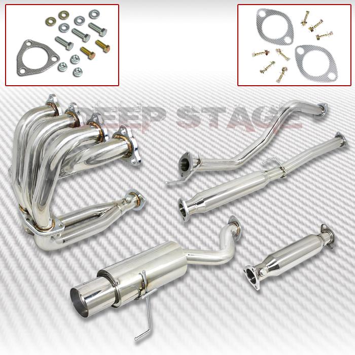 Stainless cat back exhaust 4" tip muffler+header+piping 92-00 honda civic eg/ek