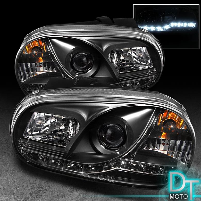 Black 99-06 vw golf mk3 projector headlights w/fog +daytime led running lights