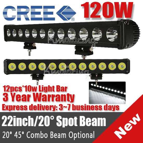 22inch 120w 12000lm cree led spot beam work light offroad lamp single row 180w