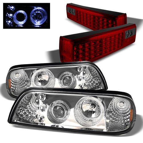 87-93 mustang halo led projector clear headlights+ red smoke led tail lights set