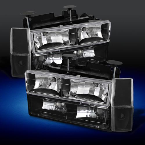 88-93 chevy gmc c/k 92-93 blazer yukon black crystal headlights+bumper+corner