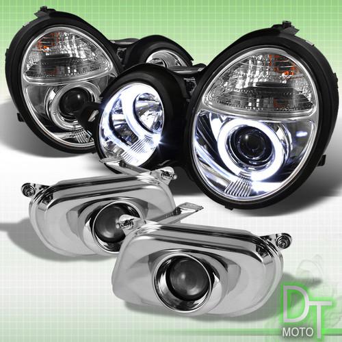 96-99 benz w210 e300 e320 e420 e430 halo chrome projector headlights+fog lights