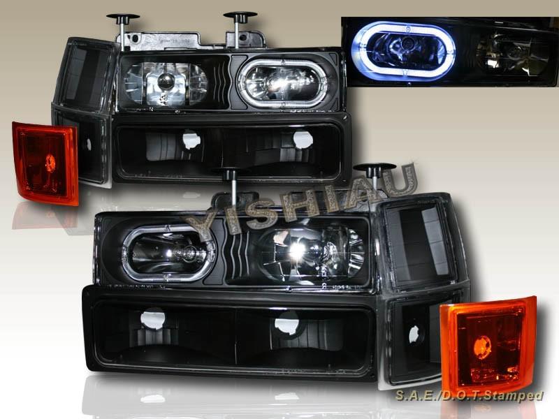 1994-1998 chevy full size c/k suburban tahoe headlights halo black 10 pcs