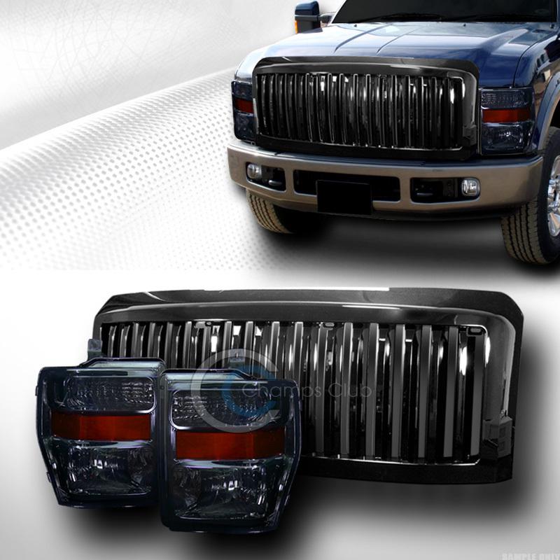 Smoke head lights signal am+vertical front grill grille 08-10 ford f250 f350 sd