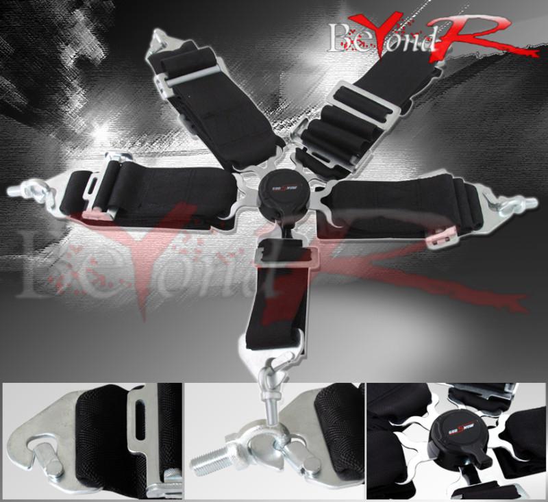 3" jdm vip 5 point camlock harness tune seat belt black quick release locking 