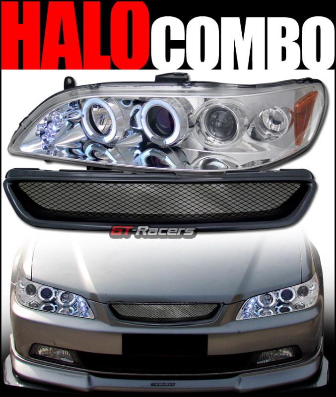 Chrome halo led projector head lights w/hood grill grille a blk 1998-2002 accord