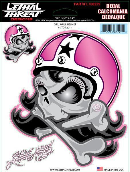 Girl skull helmet sticker pink for windshield & fairing lethal threat decal 