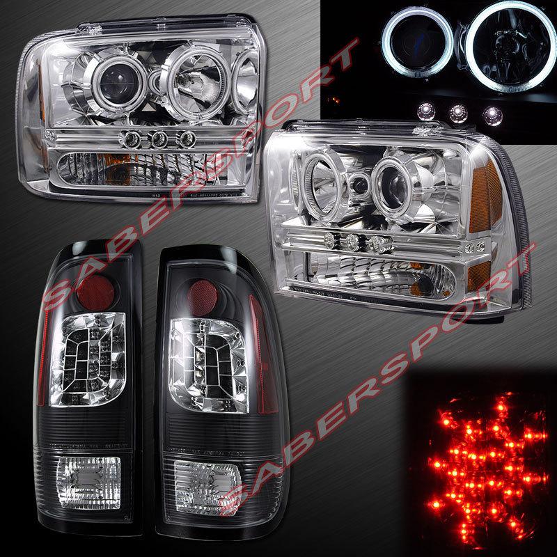 05-07 ford f250 f350 ccfl halo projector headlights w/ led + blk led tail lights