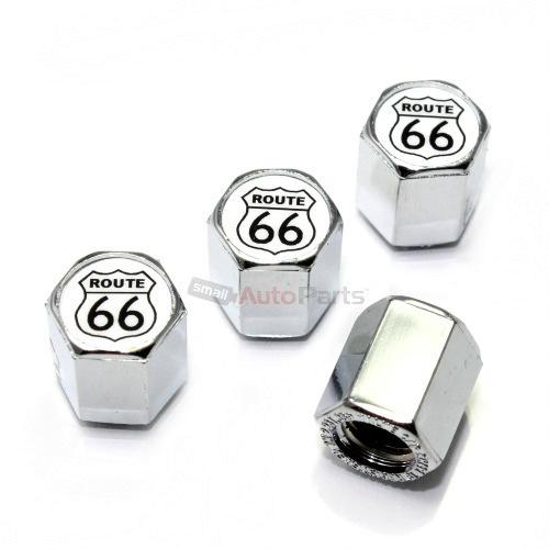 4 route 66 silver logo chrome abs tire/wheel stem air pressure valve caps covers