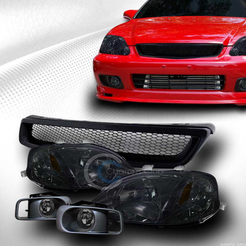 Smoke head lighs signal am+aluminum mesh grill grille blk+bumper fog 99-00 civic