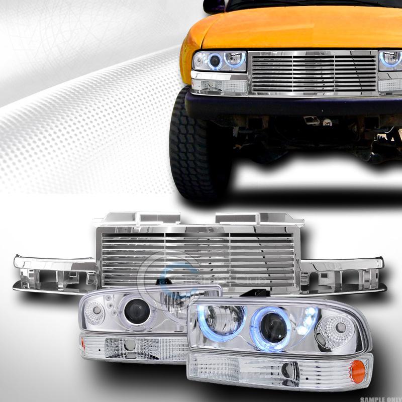 Chrome halo led projector head lights+bumper am ks+grill grille 98-04 s10 blazer