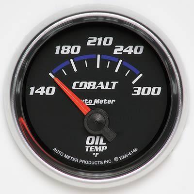 Autometer cobalt electrical oil temperature gauge 2 1/16" dia black face 6148