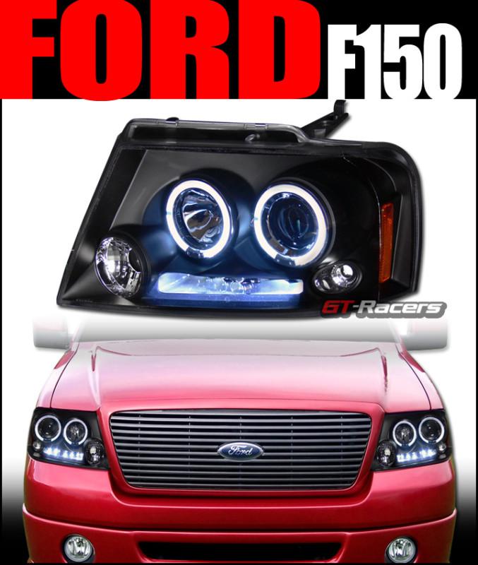 Blk drl led dual halo rims projector head lights lamp signal 2004-2008 ford f150