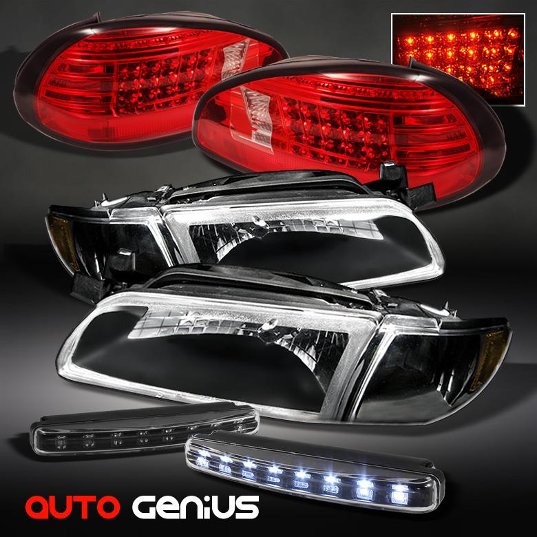 97-03 grand prix black headlights set + red clear led tail lights + daytime led