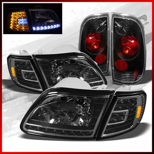 97-03 ford f150 f-150 styleside led black headlights+tail lights black combo set