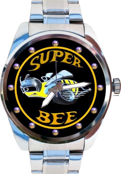 Dodge super bee 6.1l hemi engine black emblem auto art chrome quartz watch 
