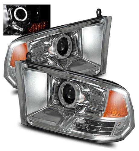 09-12 dodge ram led ccfl 7000k angel eye halo clear chrome projector headlights