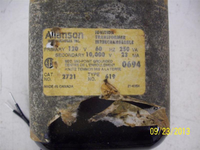 Allanson 2721 ignition transformer type 619 nib