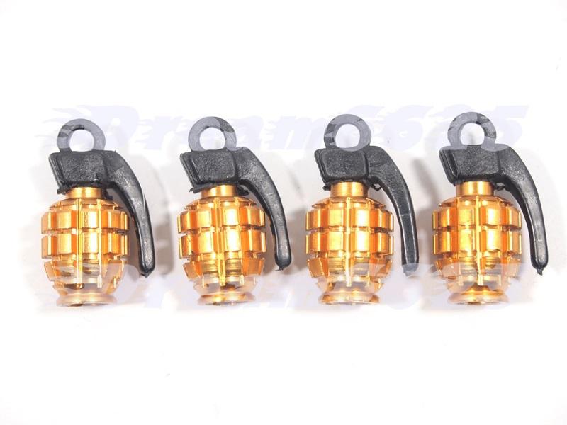 Tyre valve dust cap metal grenade for motorbike motorcycle car wheel gold 008