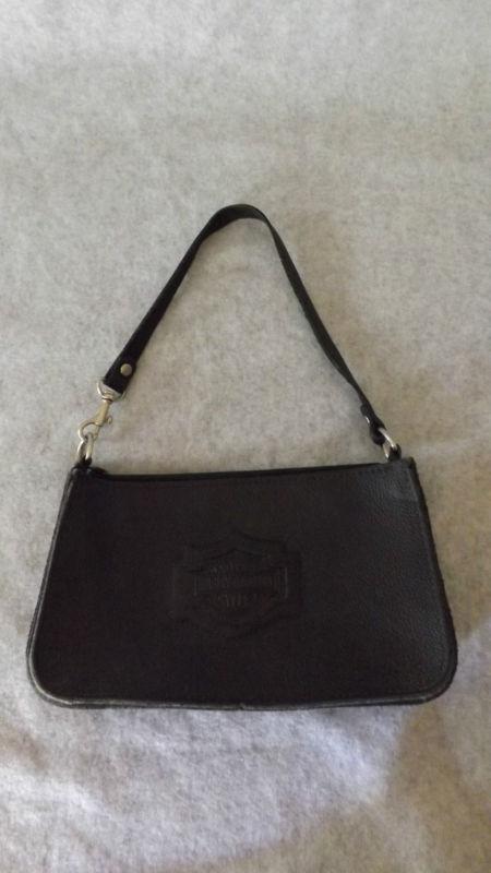 Harley davidson.. black leather purse bag strap opens