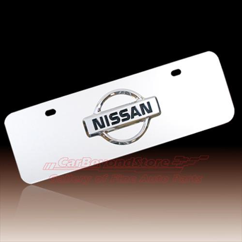 Nissan 3d classic logo half-size chrome stainless steel license plate, + gift