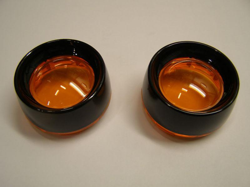 Kuryakyn gloss black deep dish bezels with lenses, amber (pr)  p/n 5481