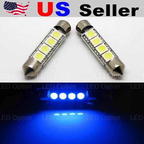 (2) ultra blue 1.72" 42mm 4-smt-5050 211-2 578 led bulbs for car interior lights