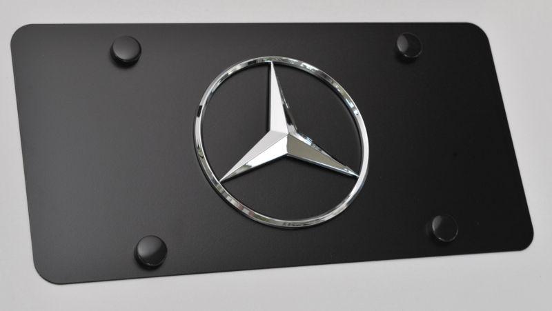 Mercedes-benz logo on black stainless steel license plate 