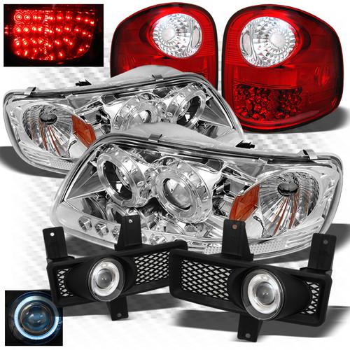 97-98 f150 flareside 1pc headlights + r/c led tail lights + projector fog lights