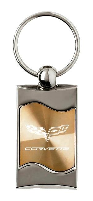 Chevrolet chevy corvette c6 gold rectangular wave keychain ring tag logo lanyard