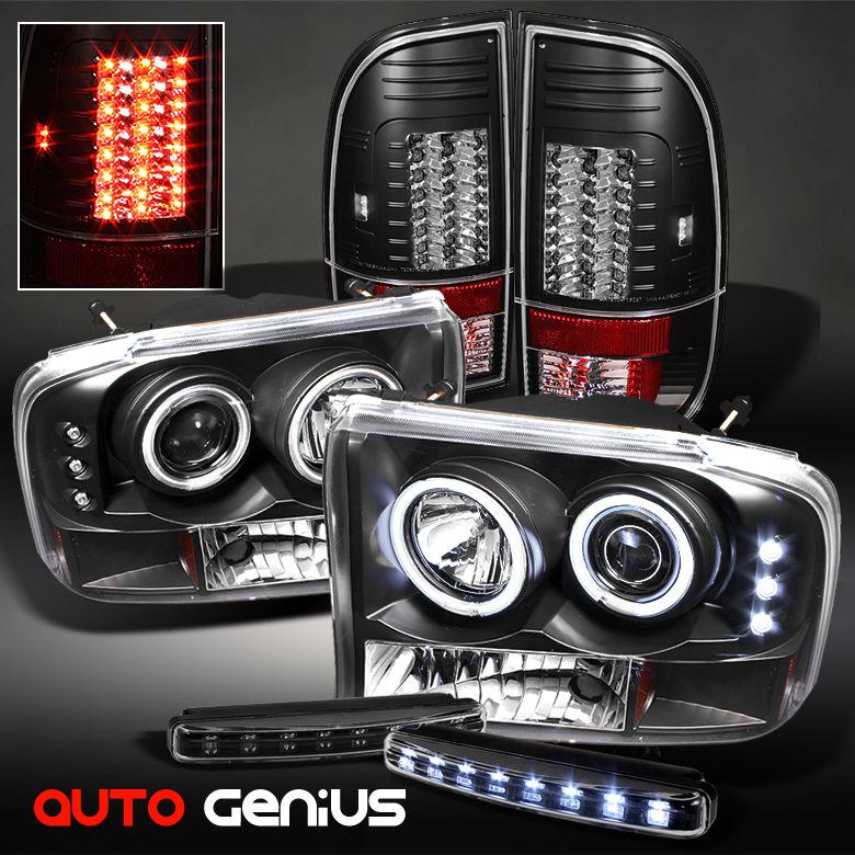 99-04 f2/350 1pc black ccfl projector headlights + philips-led tail lights + drl