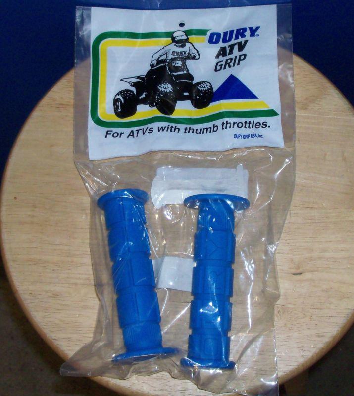 Blue oury atv grips 7/8 bars with thumb throttles short flang new