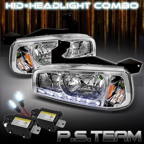 06-10 charger 1pc chrome crystal led headlights w/corner+6000k slim ballast hid