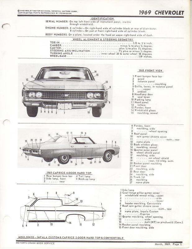 1969 chevrolet motor's crash book illustrations caprice impala & station wagon