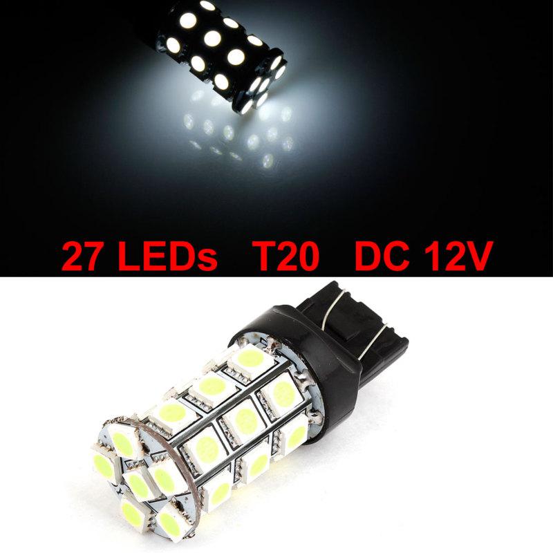 White t20 27 leds 5050 smd car stop turn tail light lamp bulb dc 12v