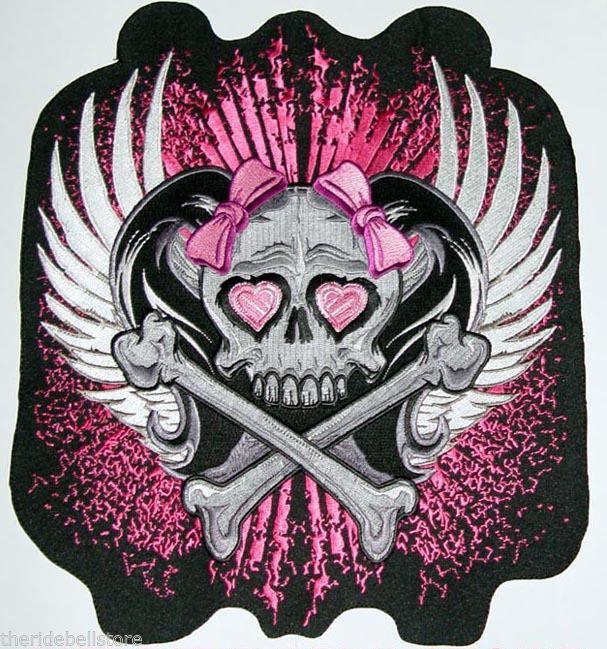 Ladies skull bones/ wings motorcycle vest back patch