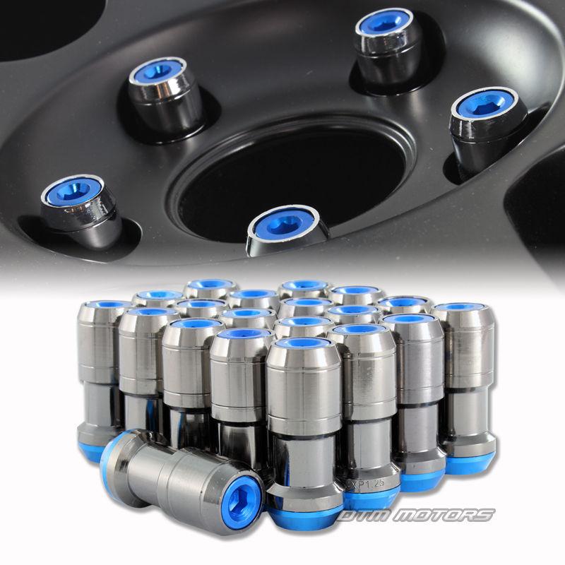 M12 x 1.25mm thread pitch 1.9" long wheel rim lug nuts - 20pc gunmetal / blue