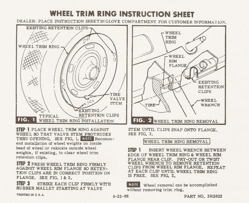  corvette camaro  nova  rally wheel trim ring instruction instruction sheet