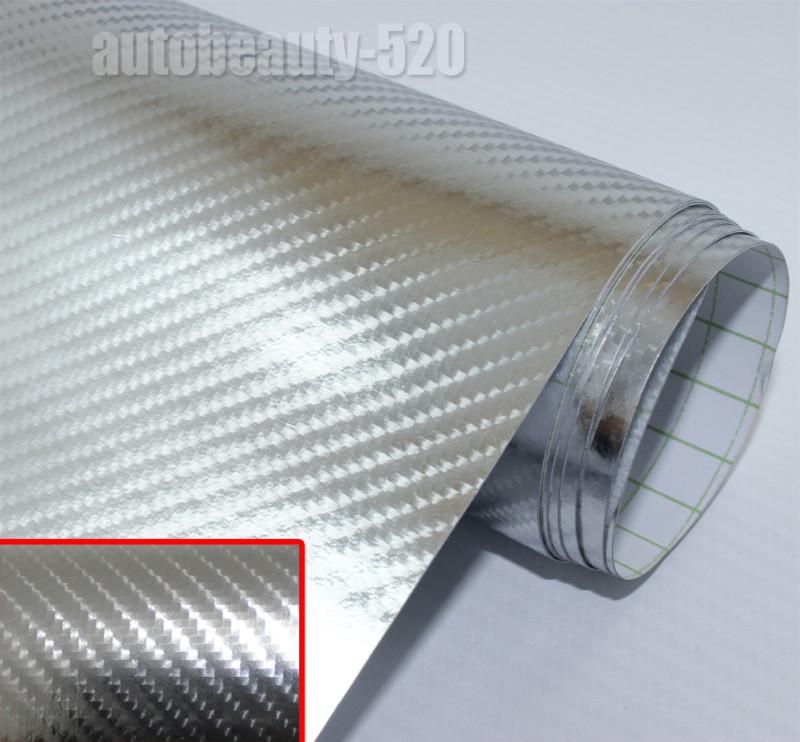 Air free car 4d chrome carbon fiber silver vinyl wrap sticker film 24" x 60" q2