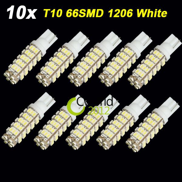 10pcs t10 dc 12v 1206 smd 66 led white car side indicator gauge light lamp bulb