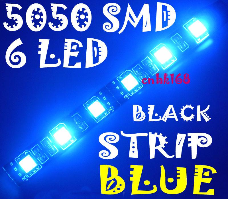 4 pcs motorcycle bike car van 6 led 5050 smd 11cm light black strip stripe blue