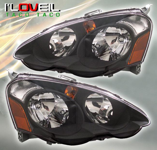 02-04 acura rsx dc5 jdm black housing amber crystal headlights left + right pair