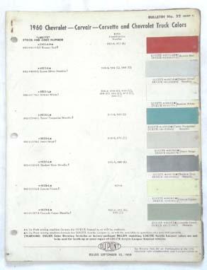 1960 chevrolet dupont   color paint chip chart all models original 