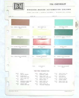 1956 chevrolet r-m   color paint chip chart all models original 