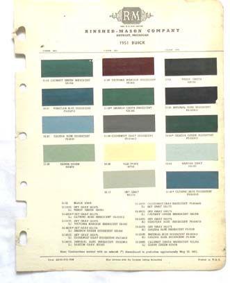 1951  buick r-m   color paint chip chart all models original 