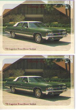 1972 chevy caprice baseball card sized cards - lot of 2 - must see!