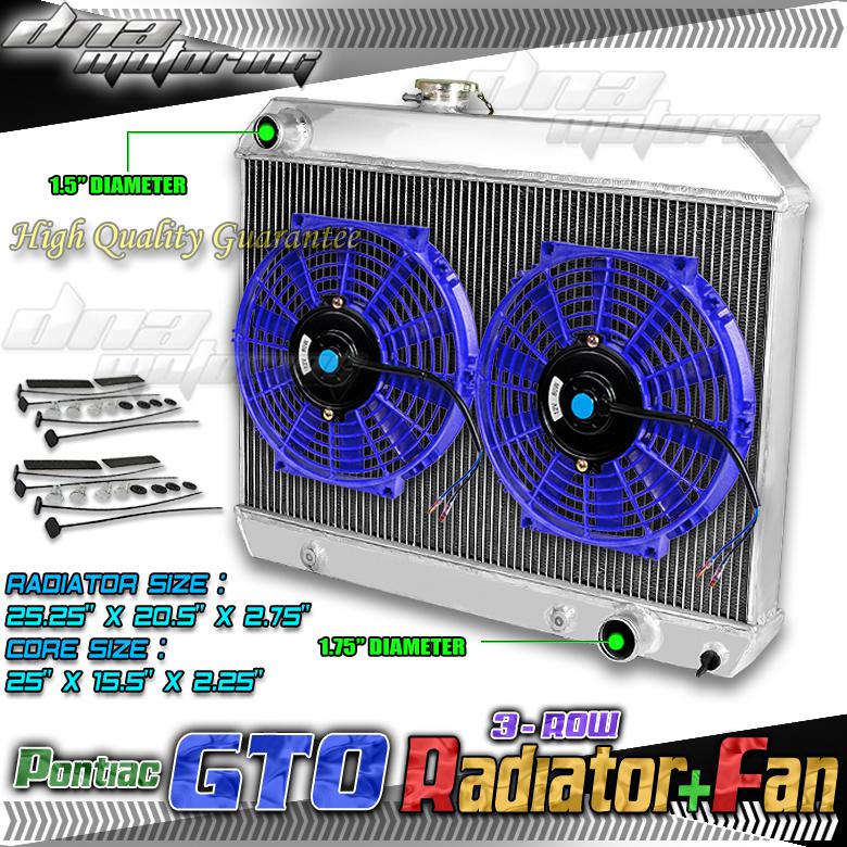 Tri core full aluminum radiator+2 x 10"blue fan 65-66 pontiac gto/tempest/lemans